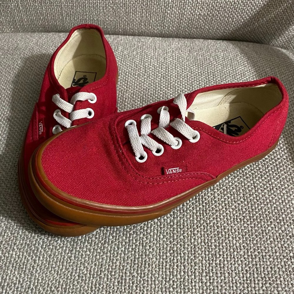 Vans Authentic Skate Shoe in Red with Gum Sole